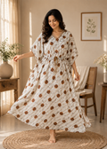 Cream Floral Rose Kaftan Nighty