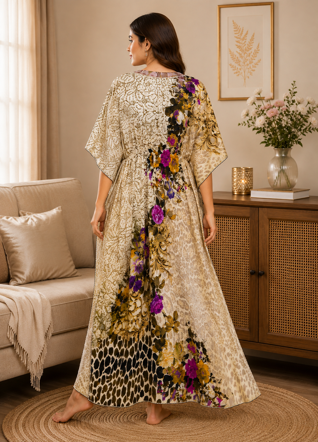 Leopard Baroque Floral Kaftan Nighty