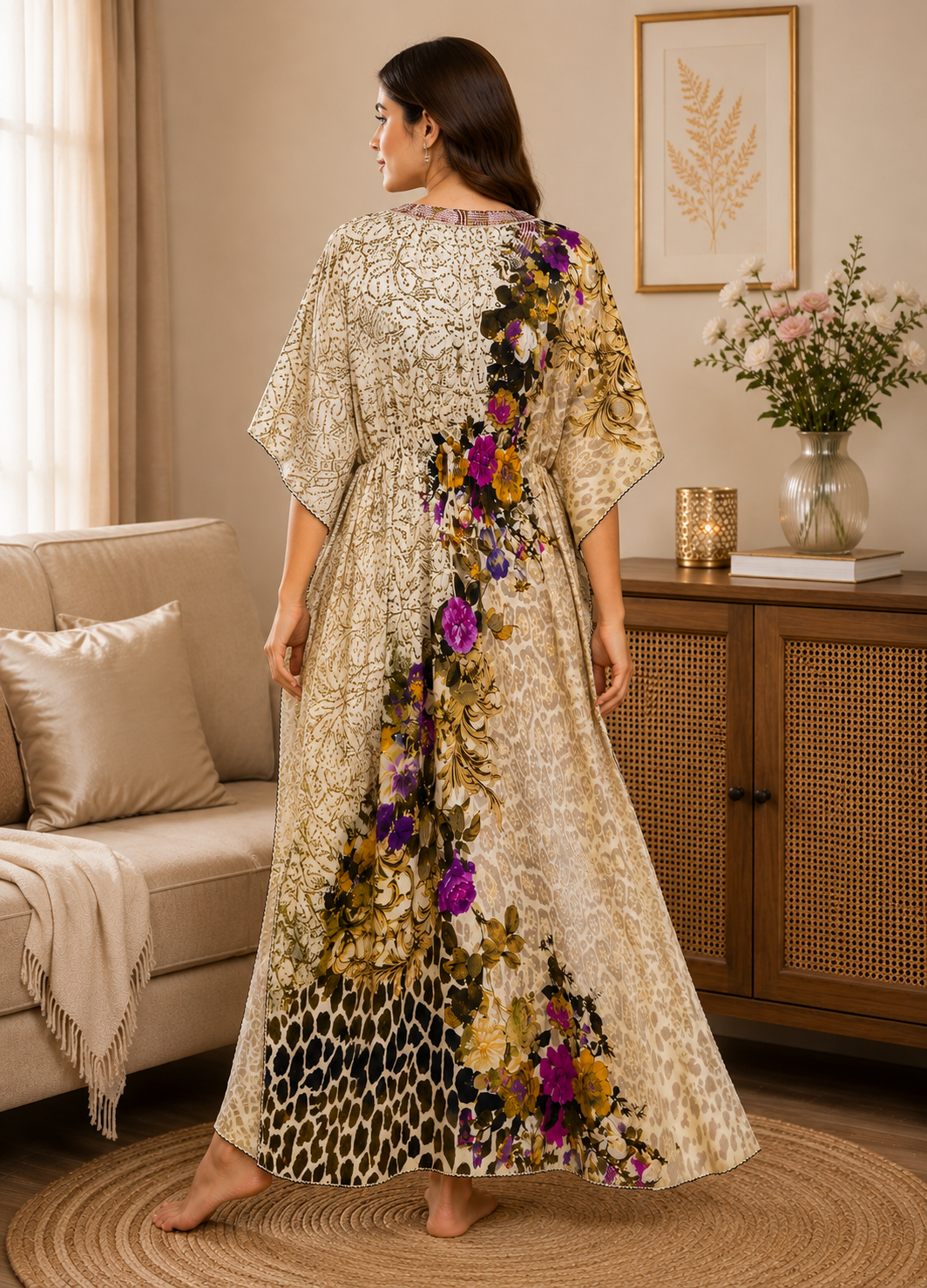 Leopard Baroque Floral Kaftan Nighty
