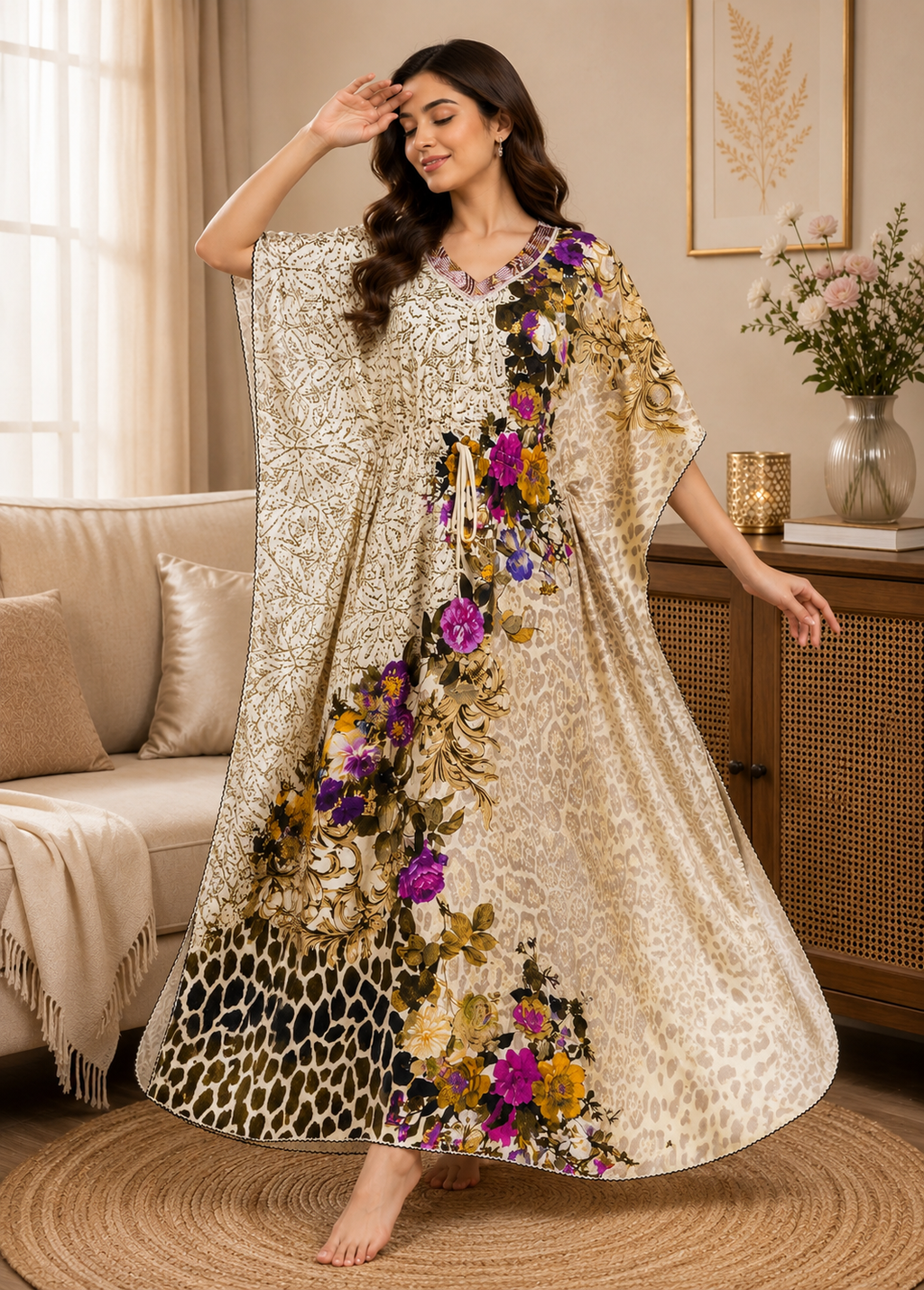 Leopard Baroque Floral Kaftan Nighty