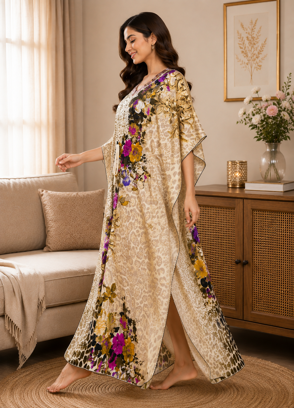 Leopard Baroque Floral Kaftan Nighty