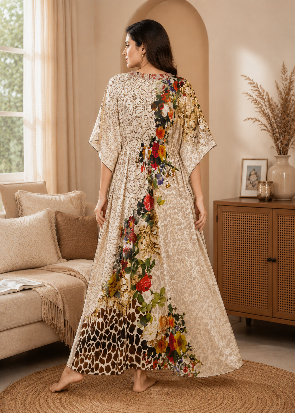 Leopard Baroque Red Floral Kaftan Nighty