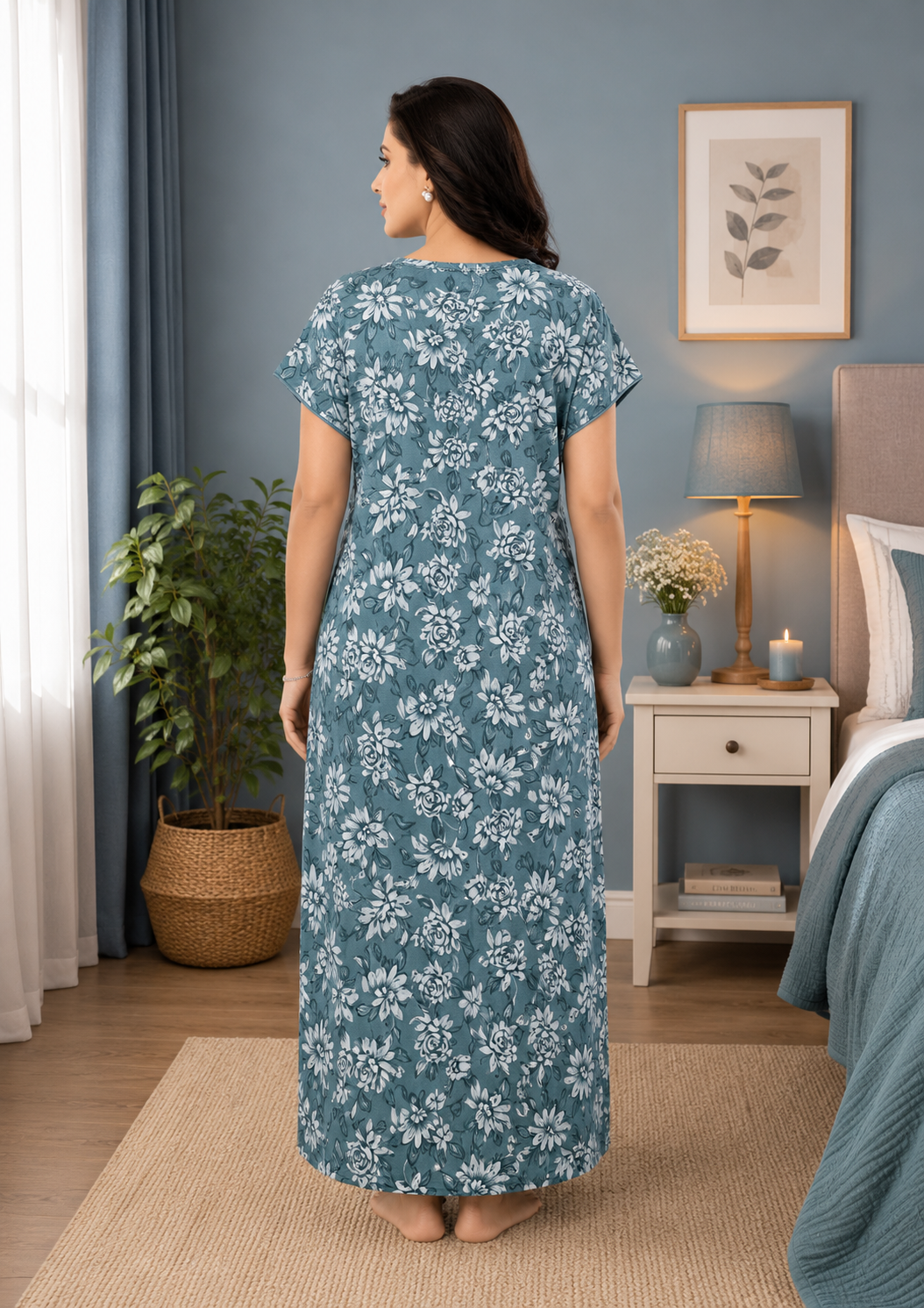Steel Blue Floral Alpine Nightgown