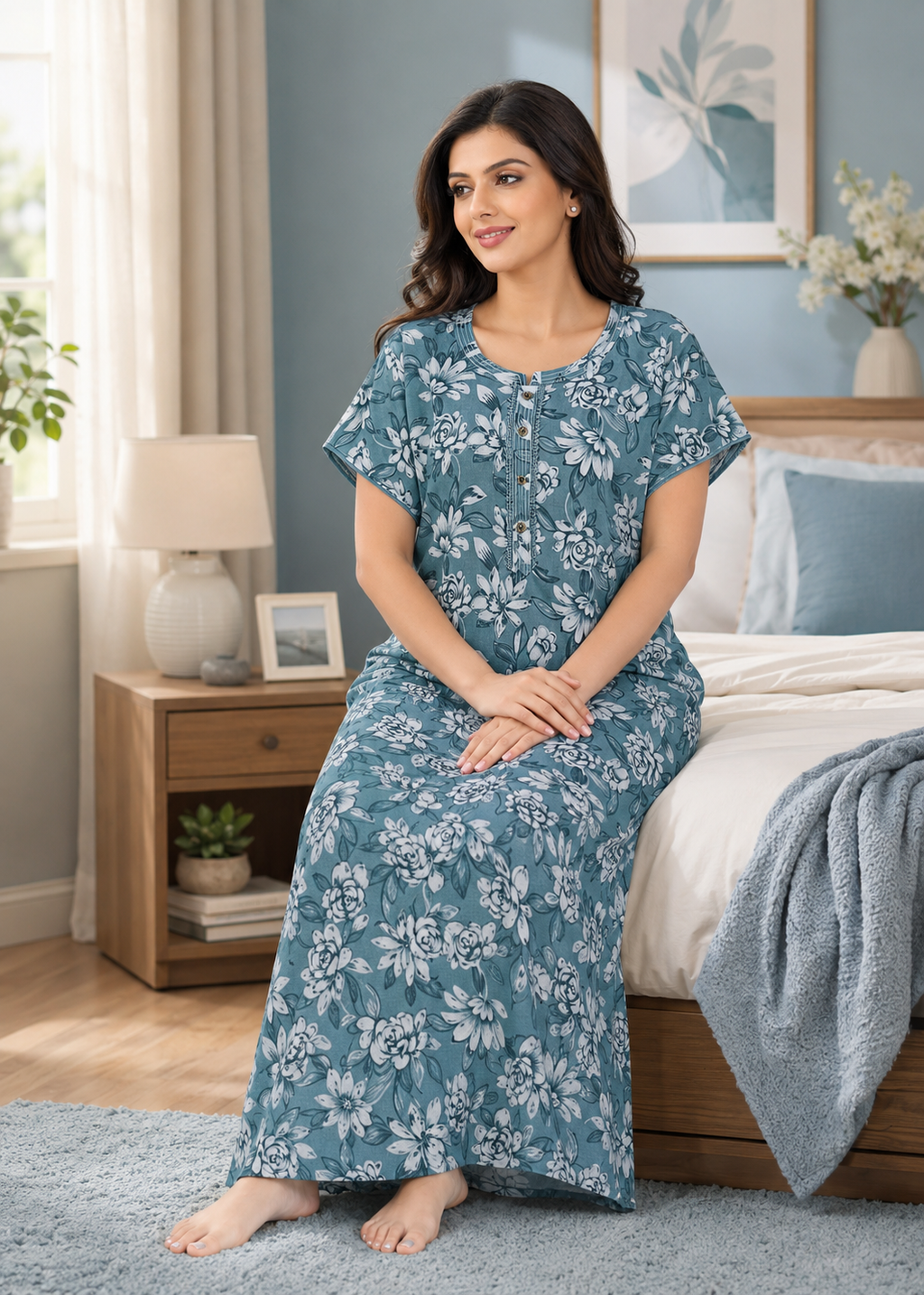 Steel Blue Floral Alpine Nightgown