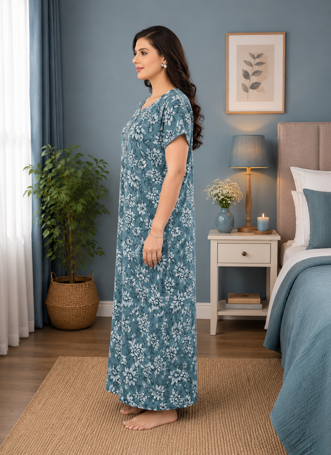 Steel Blue Floral Alpine Nightgown