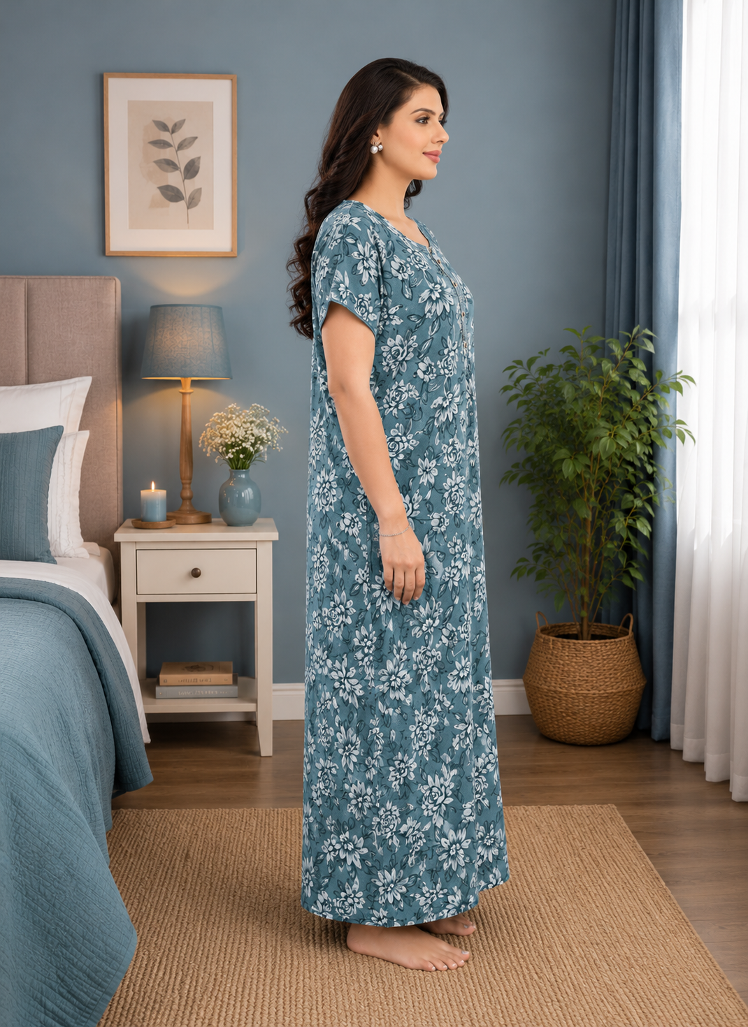 Steel Blue Floral Alpine Nightgown