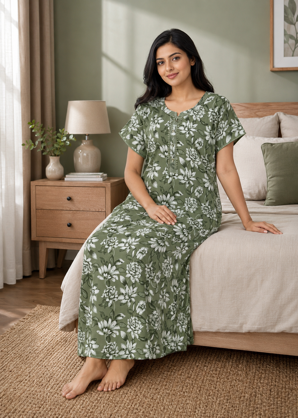 Olive Green Floral Alpine Nightgown