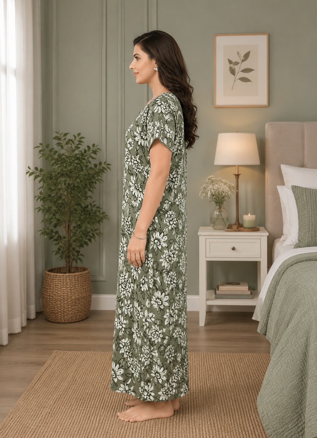 Olive Green Floral Alpine Nightgown