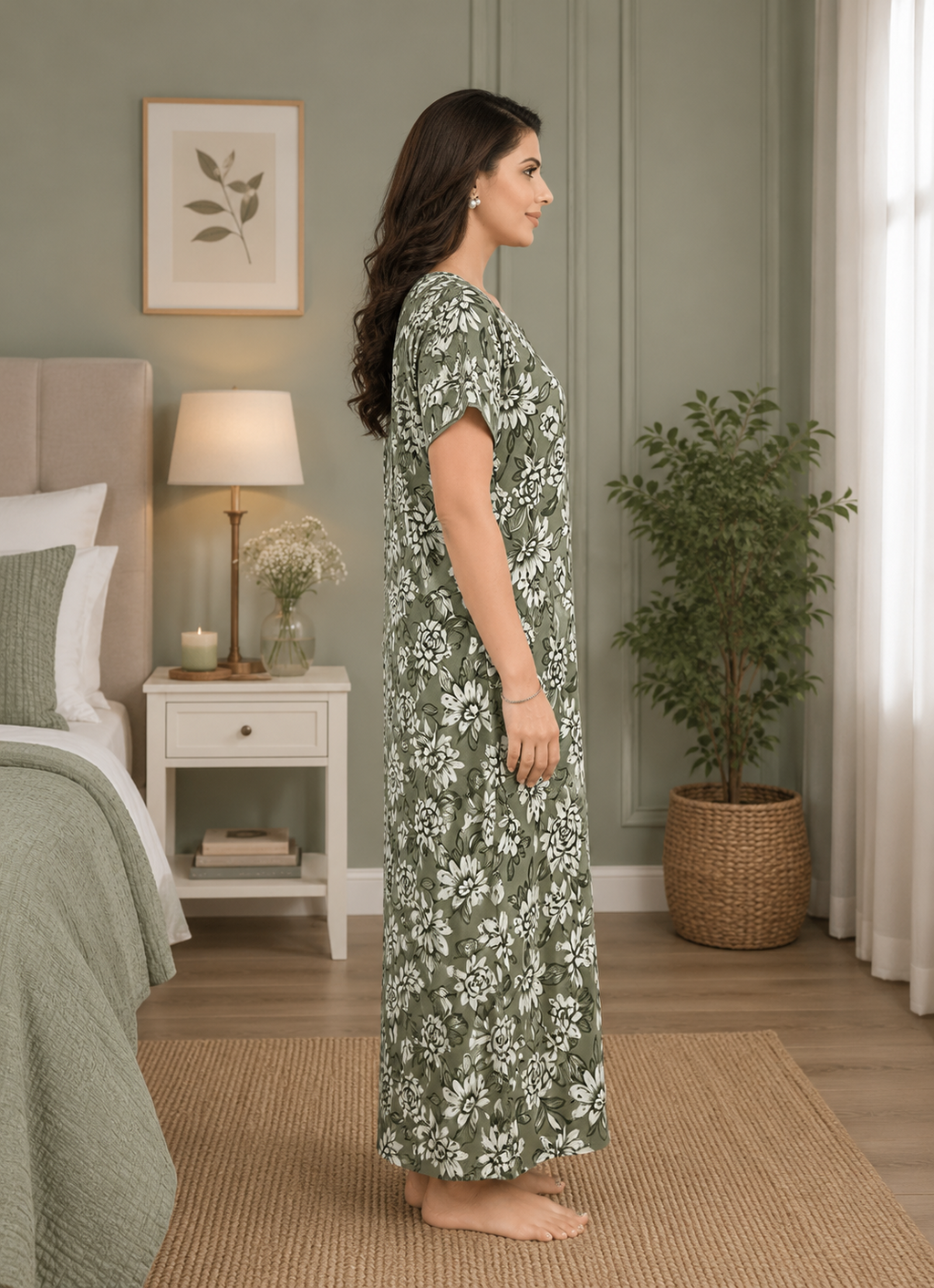 Olive Green Floral Alpine Nightgown