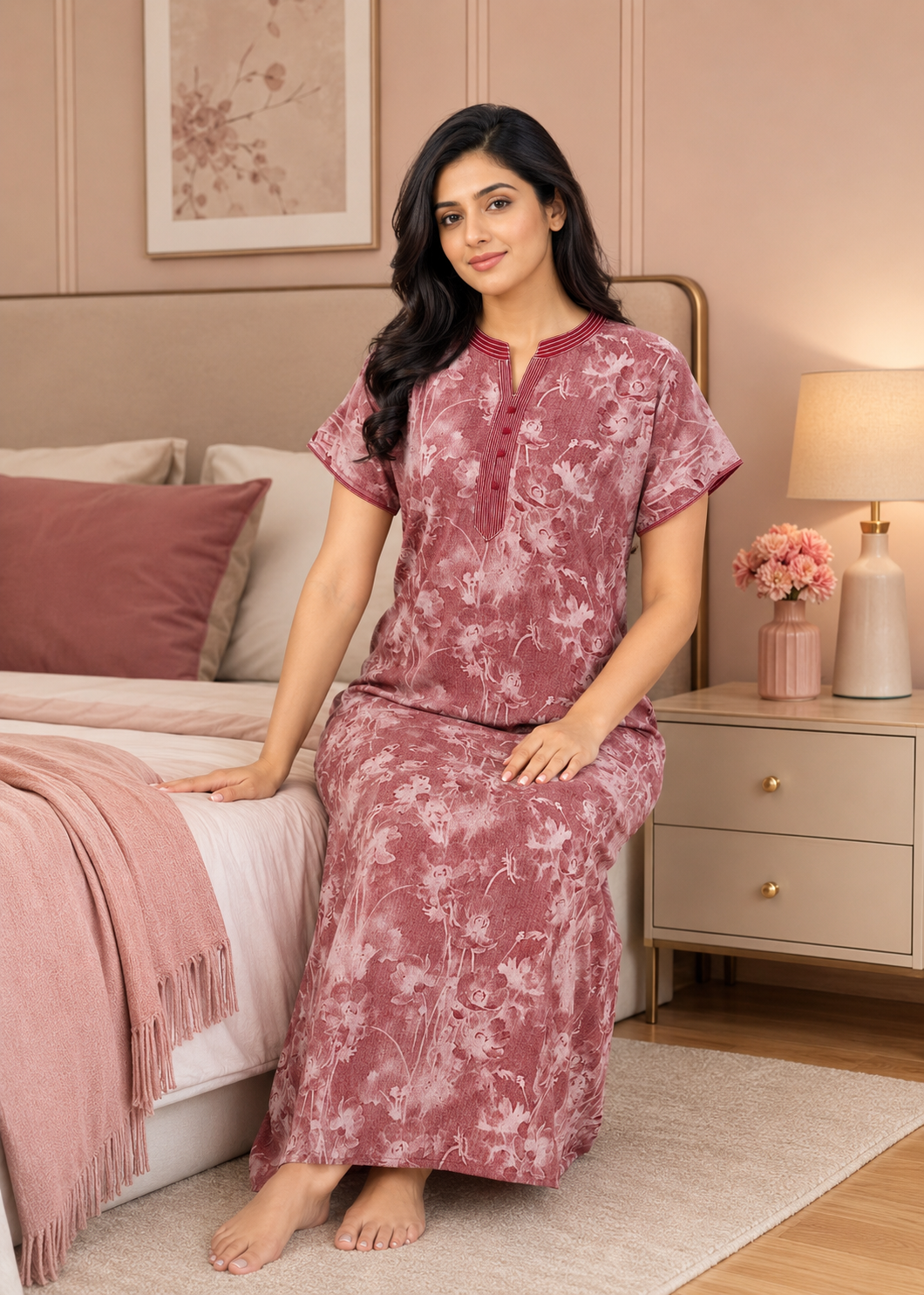 Dusty Rose Floral Alpine Nightgown