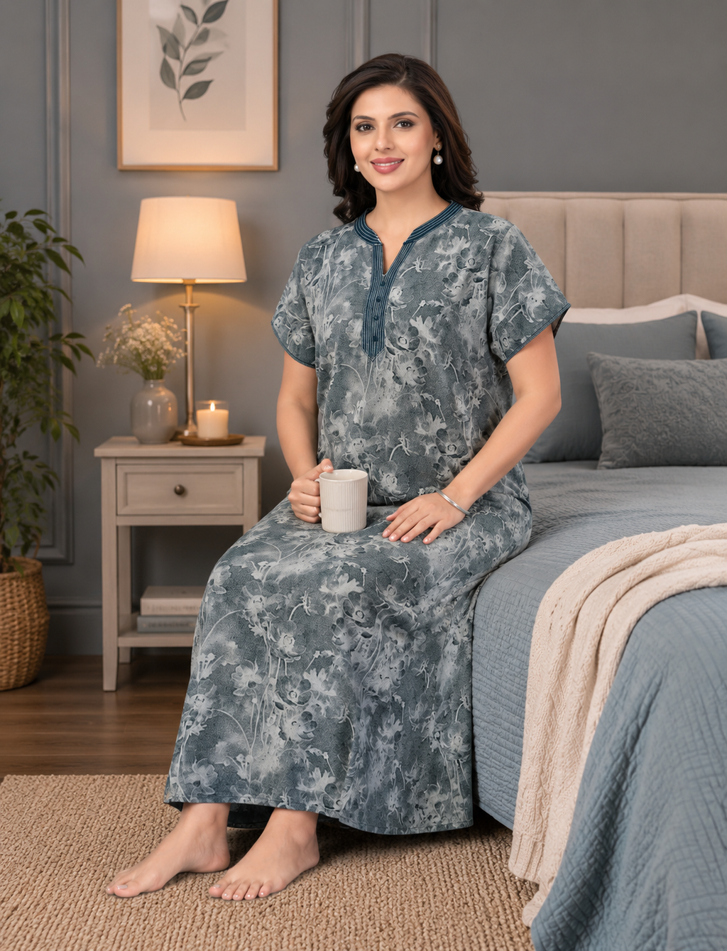 Slate Grey Floral Alpine Nightgown