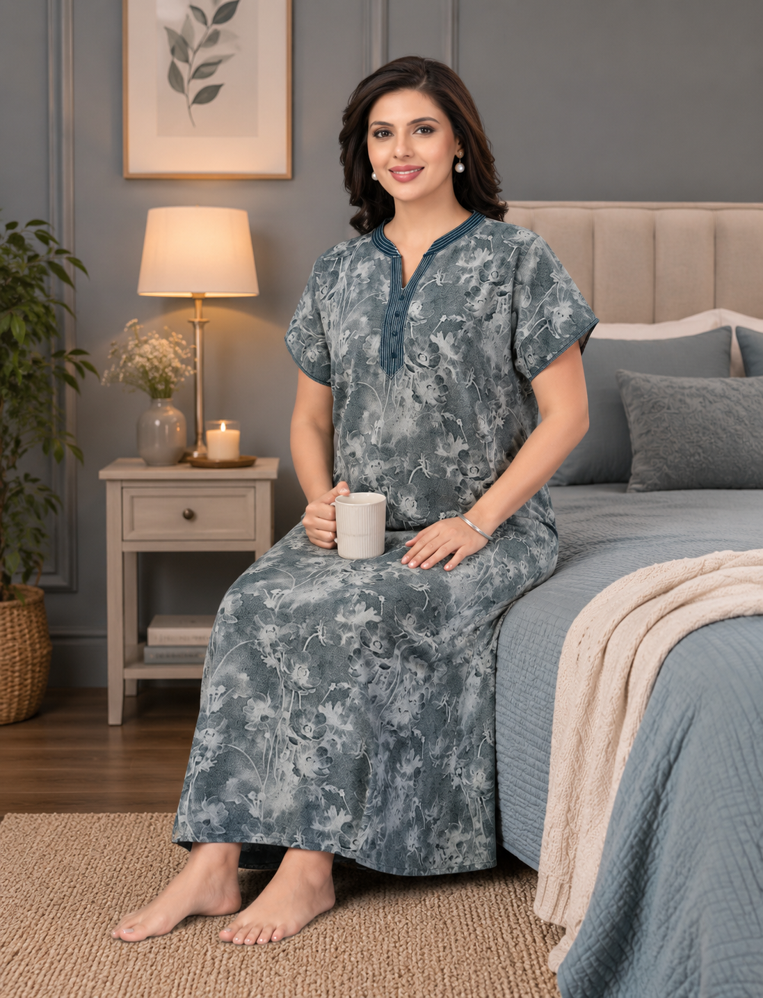 Slate Grey Floral Alpine Nightgown