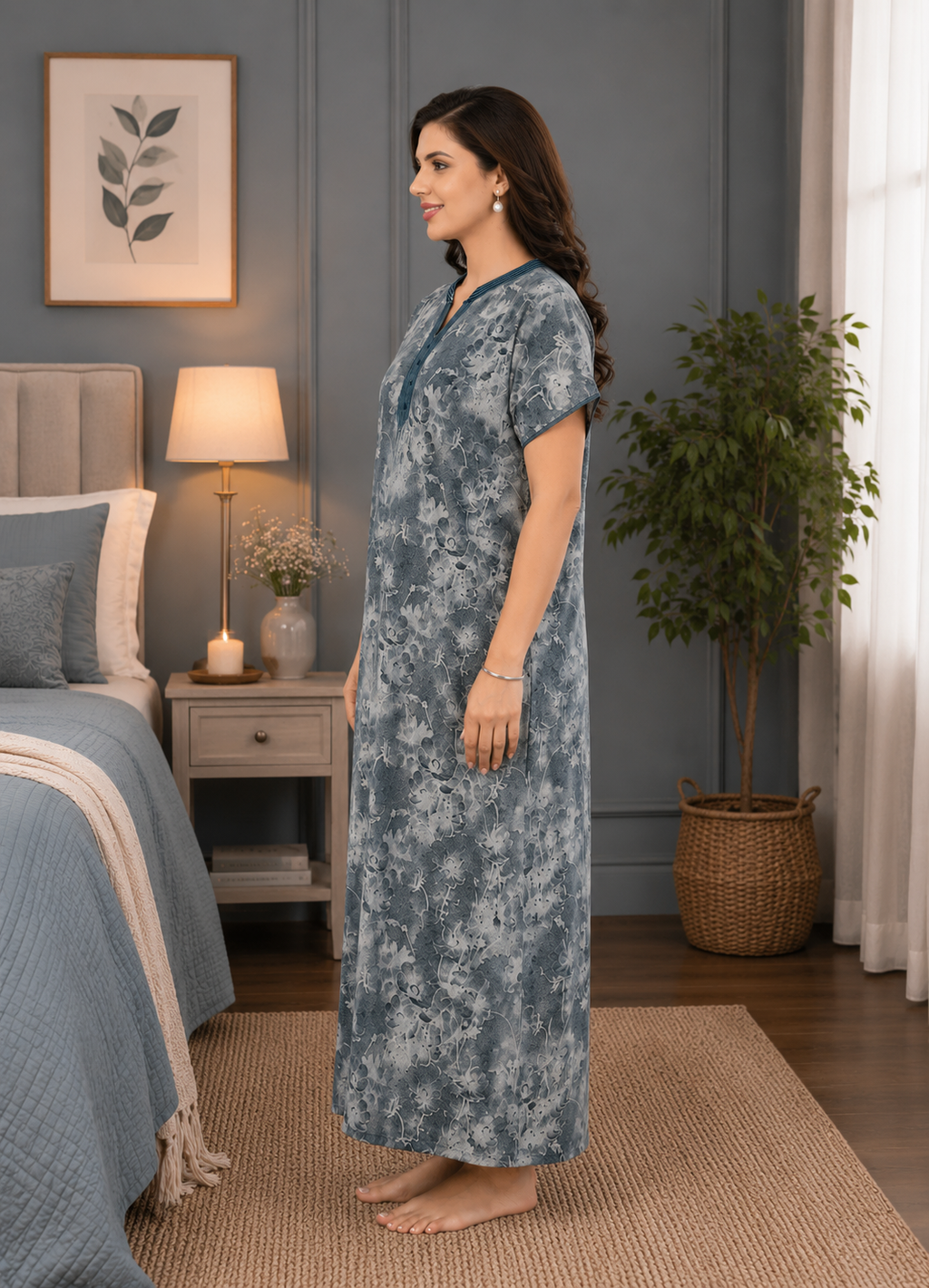 Slate Grey Floral Alpine Nightgown