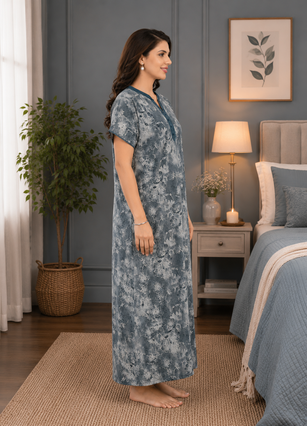 Slate Grey Floral Alpine Nightgown