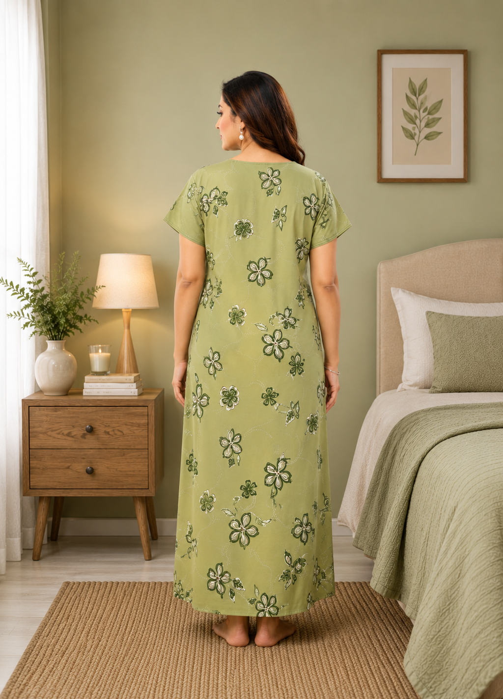 Olive Green Floral Alpine Gown