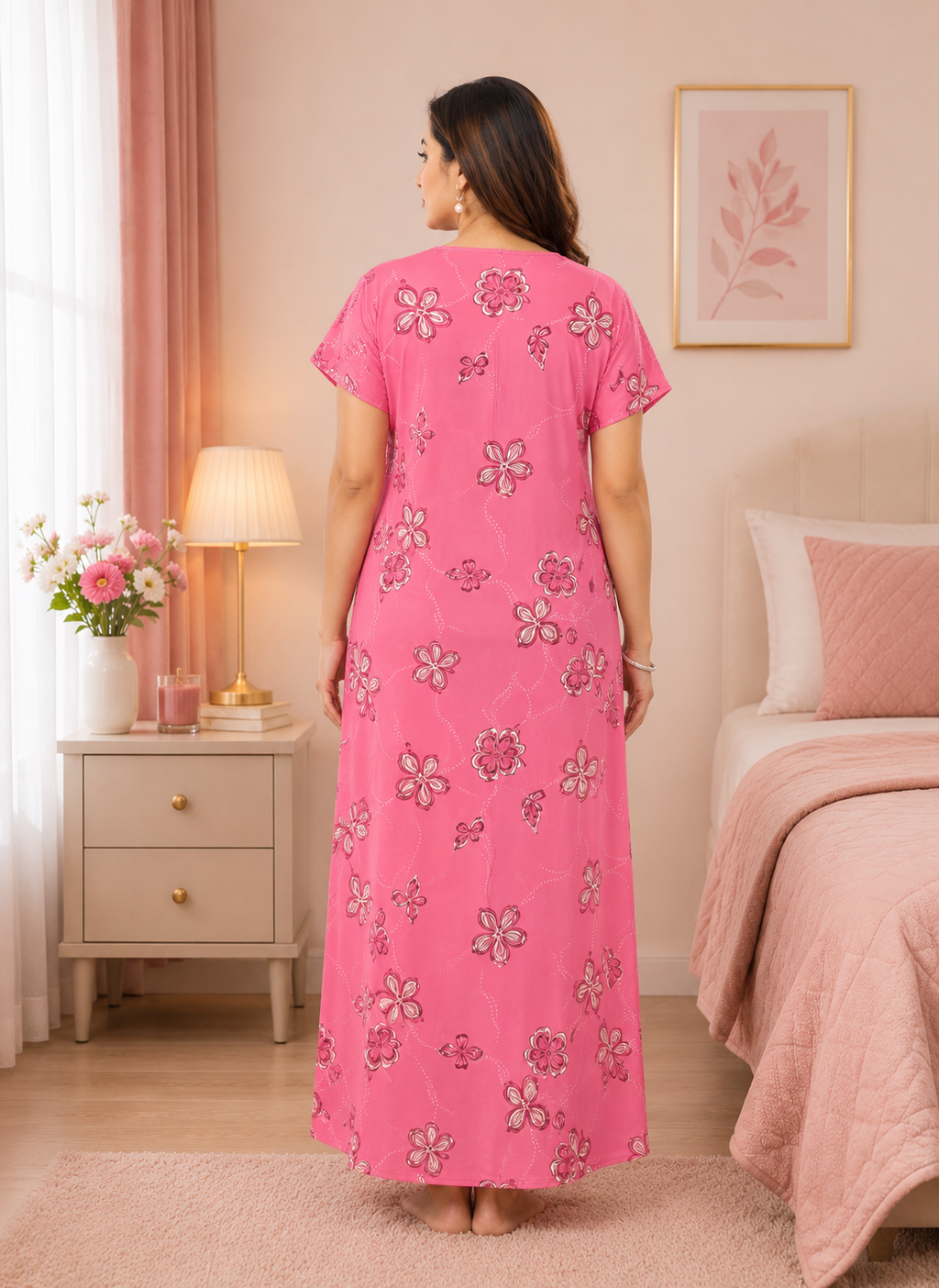 Dark Pink Floral Alpine Gown