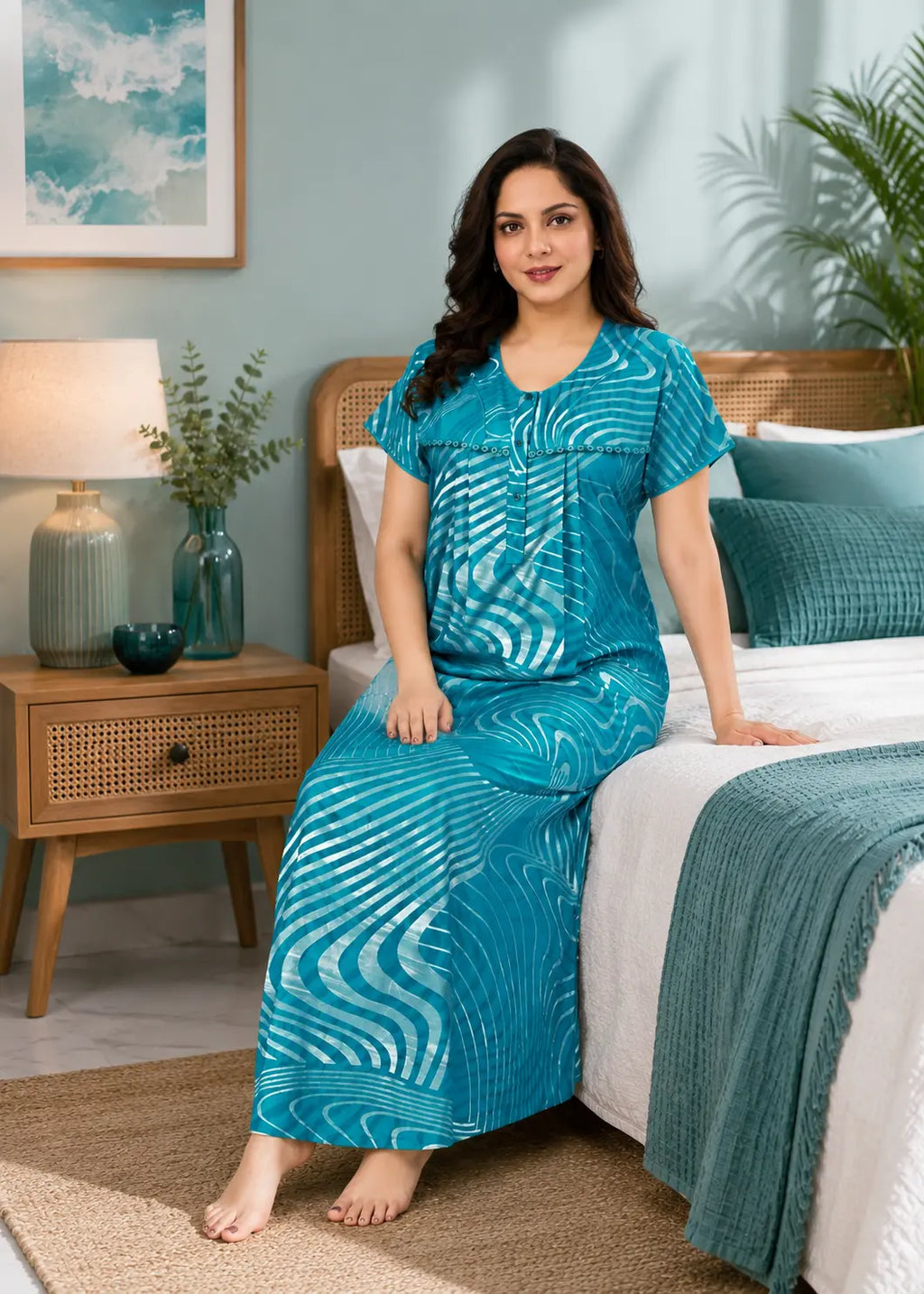 Teal Abstract Wavy Alpine Gown