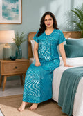 Teal Abstract Wavy Alpine Gown