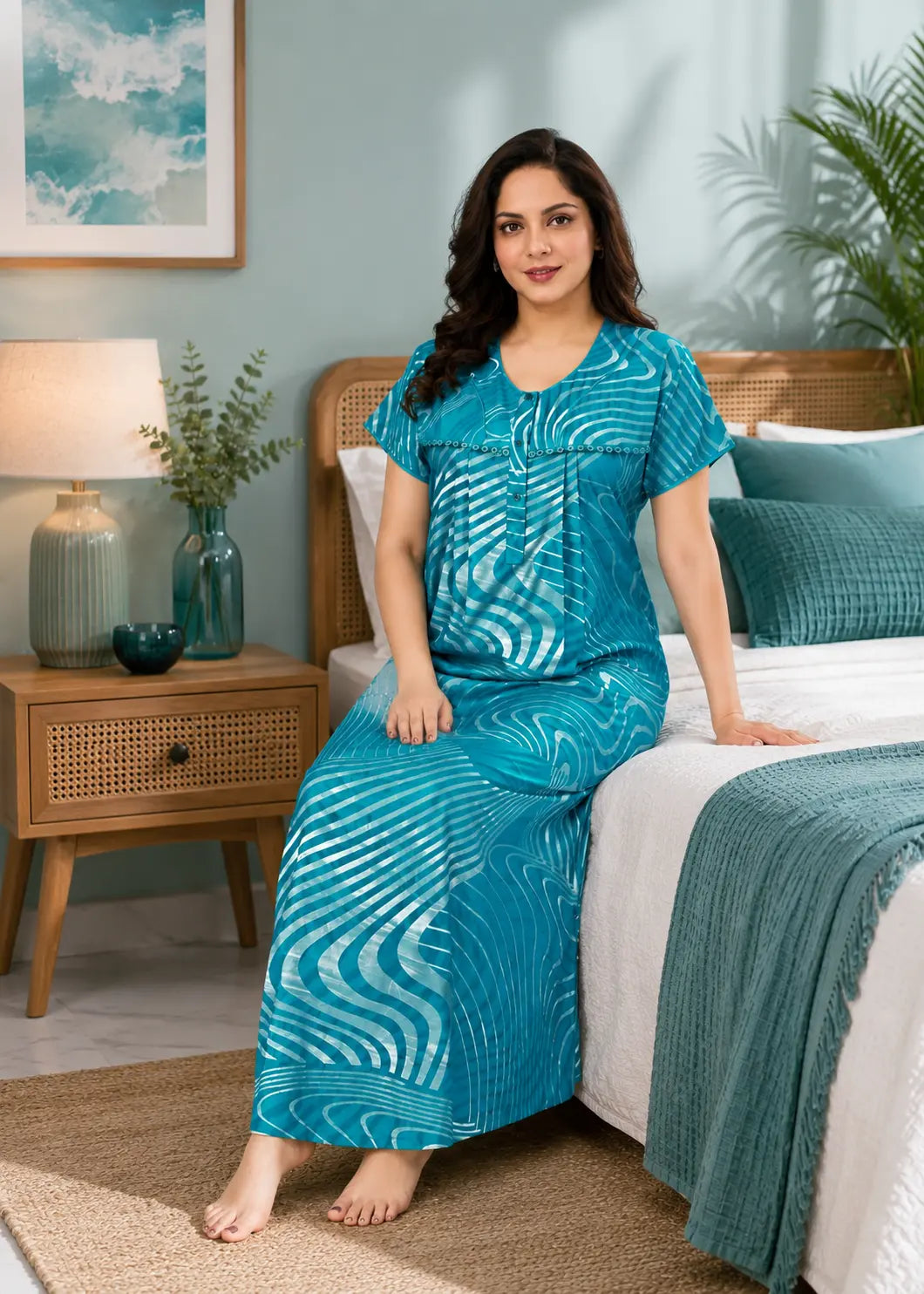 Teal Abstract Wavy Alpine Gown