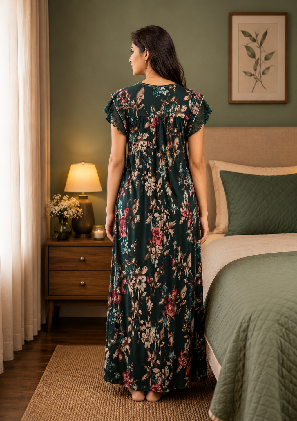 Dark Green Floral Alpine Nightgown