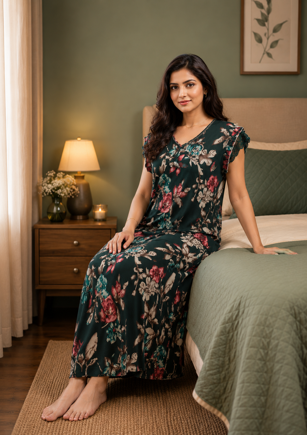 Dark Green Floral Alpine Nightgown