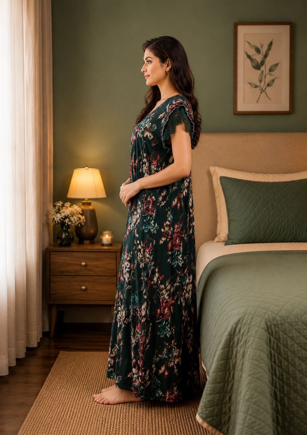 Dark Green Floral Alpine Nightgown