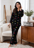 Black Velvet Embroidery Polka Dot Winter Co-ord Set