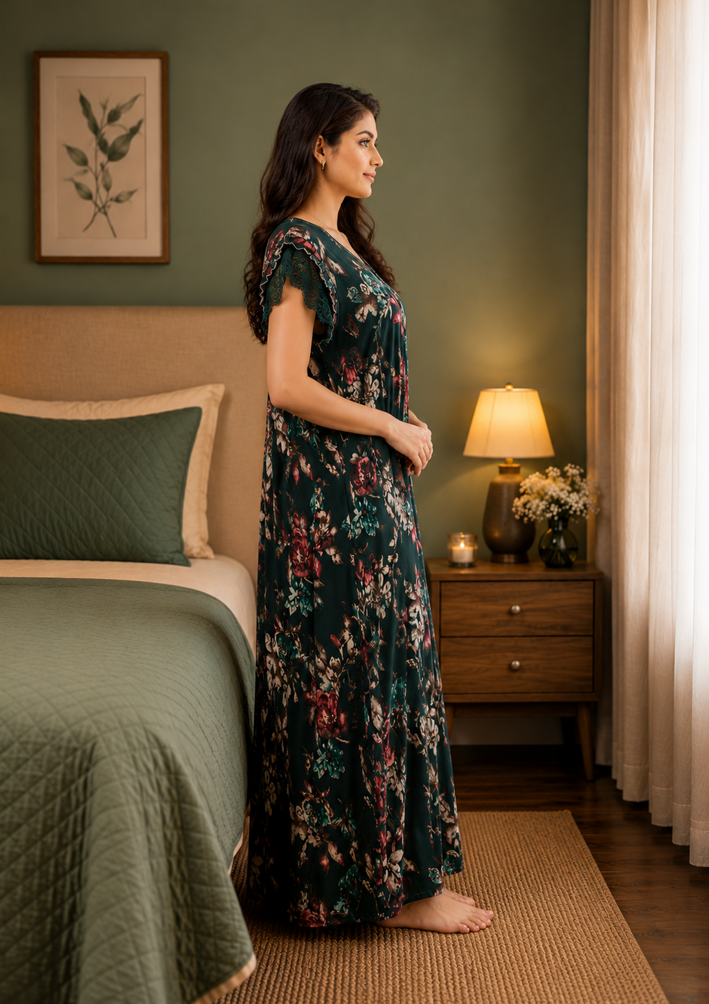 Dark Green Floral Alpine Nightgown