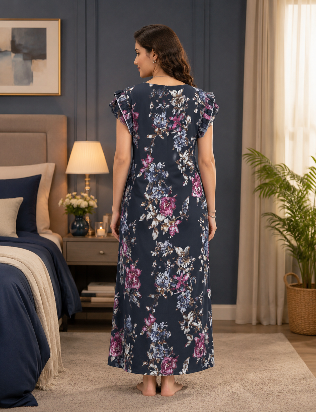 Navy Blue Floral Alpine Nightgown