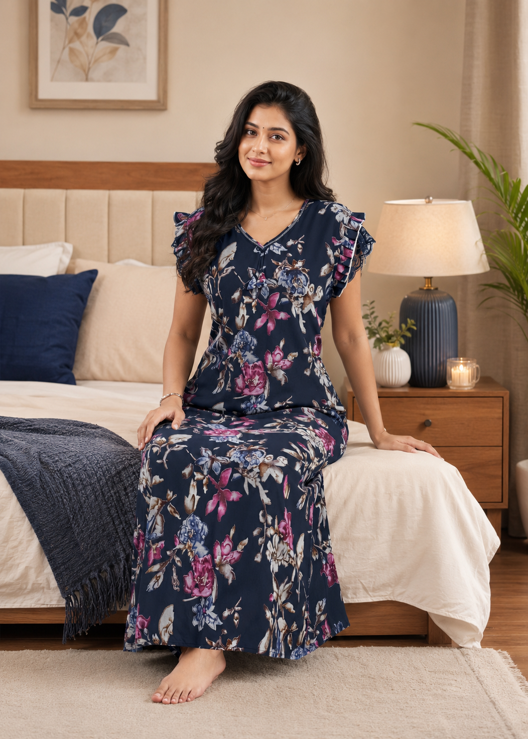 Navy Blue Floral Alpine Nightgown