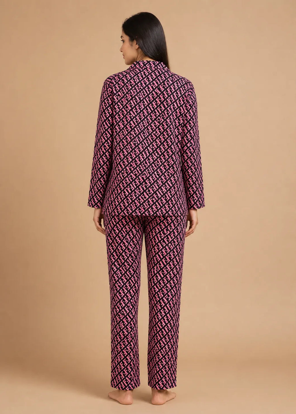 Pink Monogram Print Woolen Winter Co-ord Set