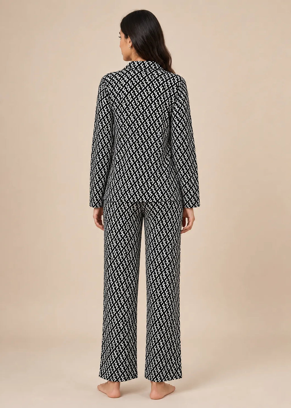 Black Monogram Print Woolen Winter Co-ord Set