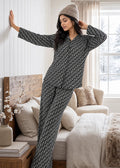 Black Monogram Print Woolen Winter Co-ord Set