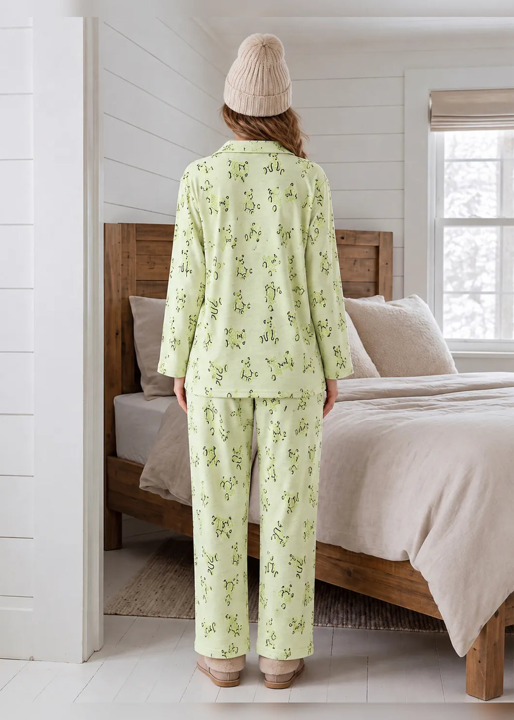 Lime Green Dog Print Woolen Winter Co-ord Set