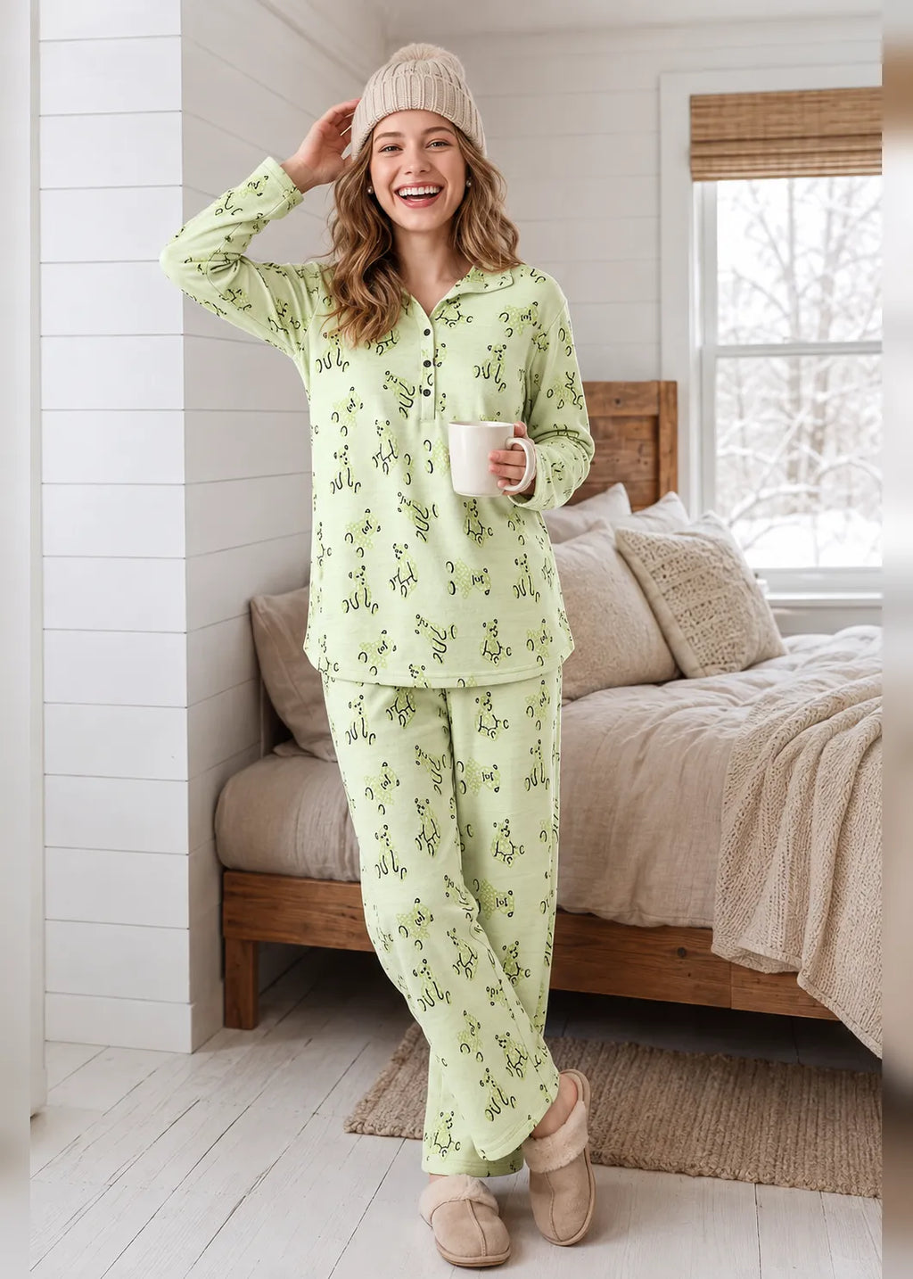 Lime Green Dog Print Woolen Winter Co-ord Set