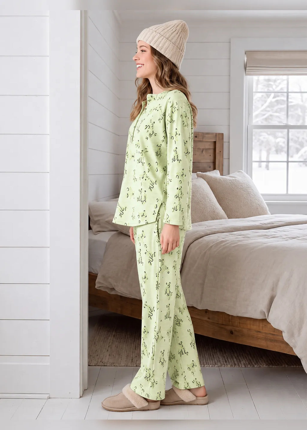 Lime Green Dog Print Woolen Winter Co-ord Set