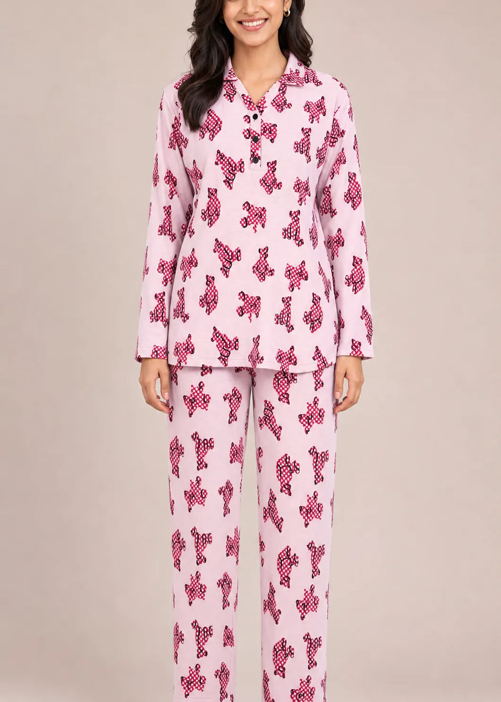 Pink Dog Print Woolen Winter Co-ord Set