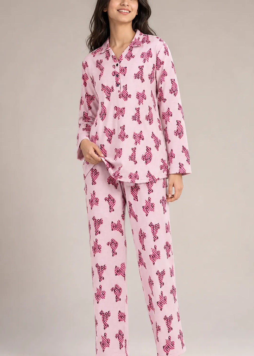 Pink Dog Print Woolen Winter Co-ord Set