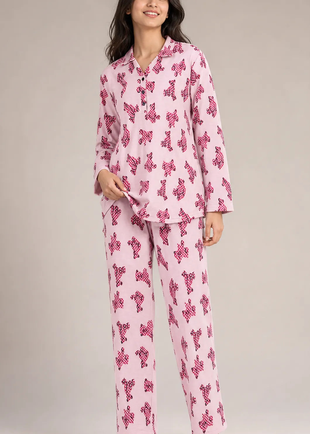 Pink Dog Print Woolen Winter Co-ord Set