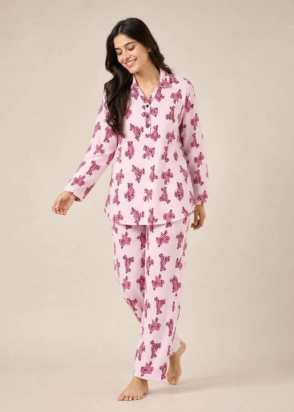 Pink Dog Print Woolen Winter Co-ord Set