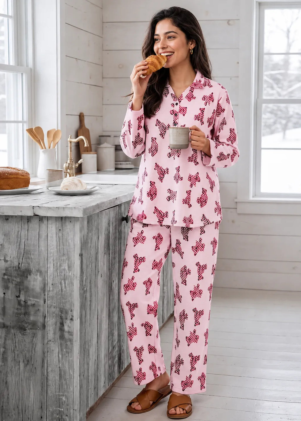 Pink Dog Print Woolen Winter Co-ord Set