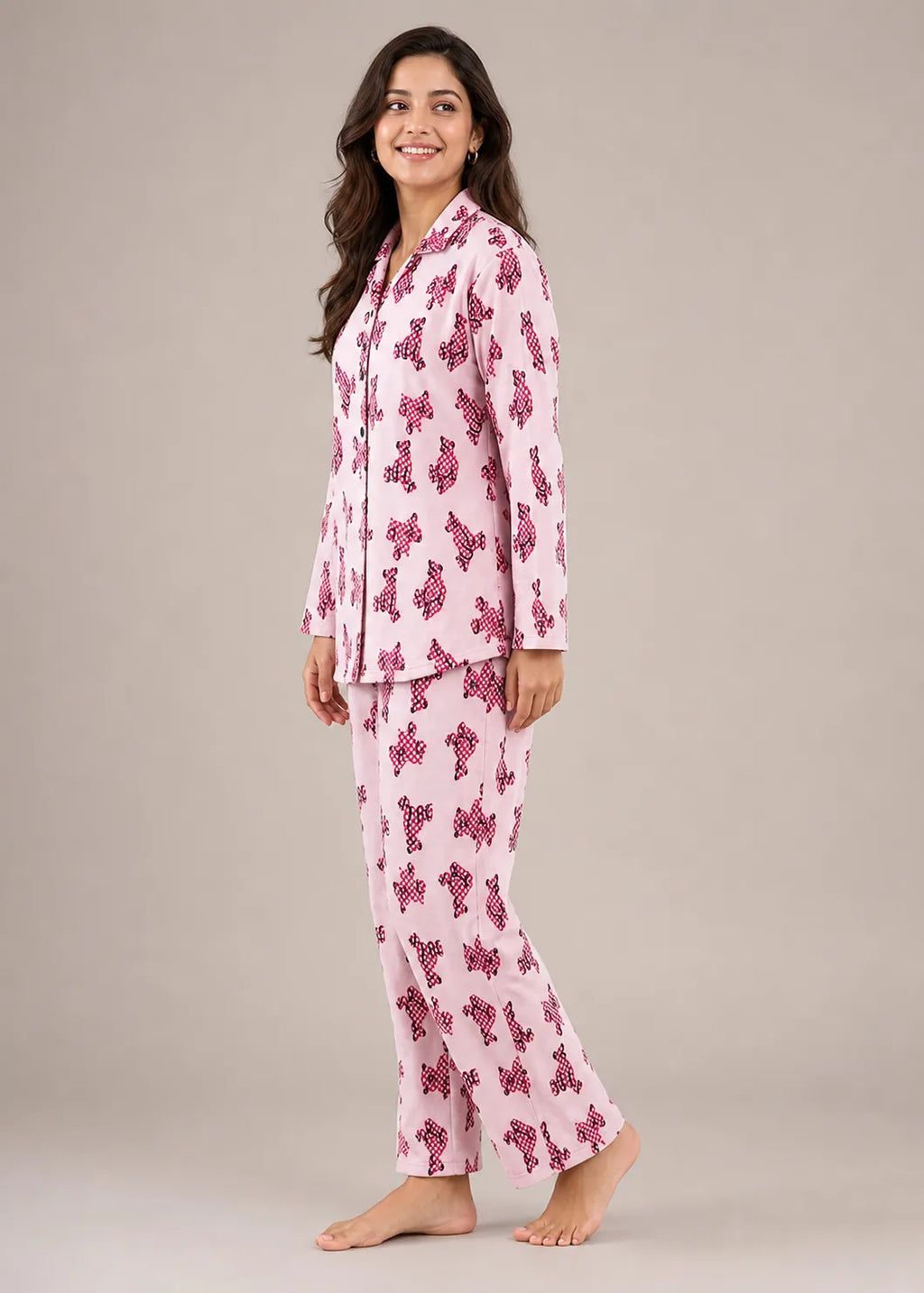 Pink Dog Print Woolen Winter Co-ord Set