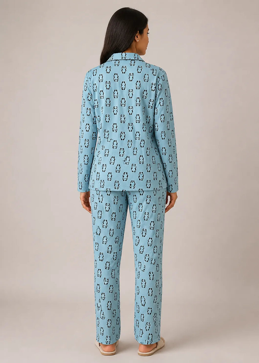 Blue Panda Print Woolen Winter Co-ord Set