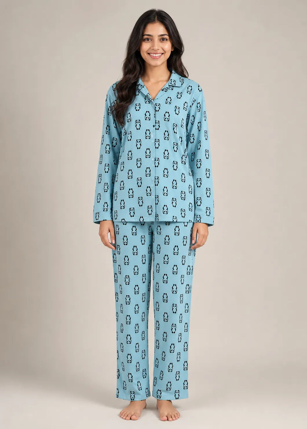 Blue Panda Print Woolen Winter Co-ord Set