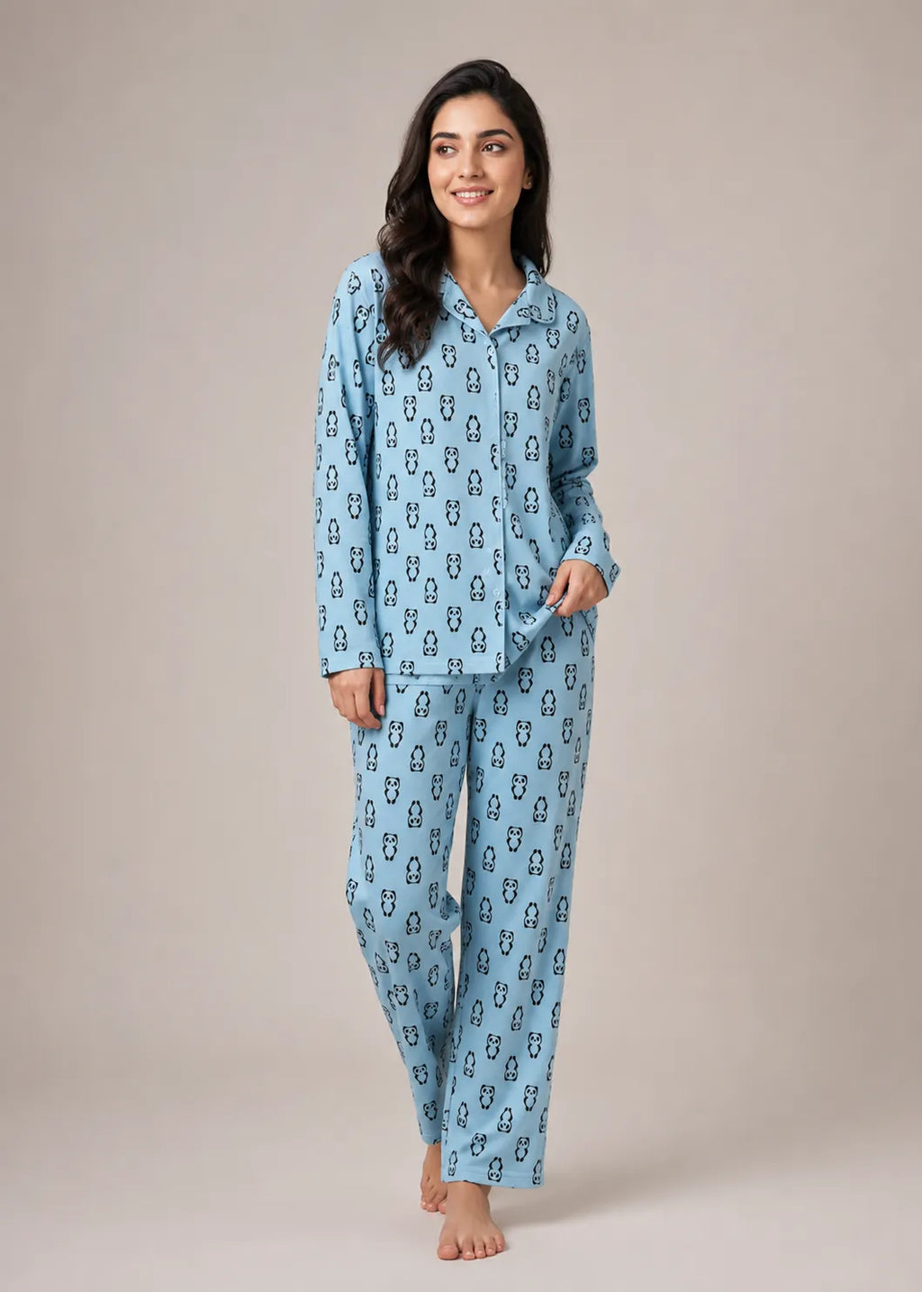 Blue Panda Print Woolen Winter Co-ord Set