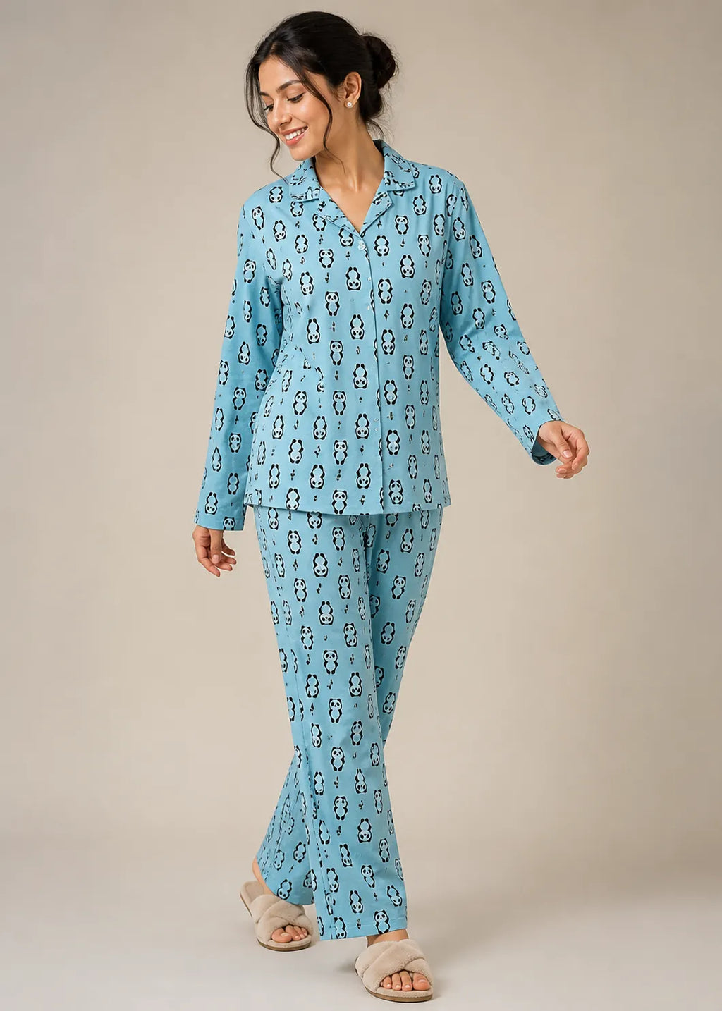 Blue Panda Print Woolen Winter Co-ord Set
