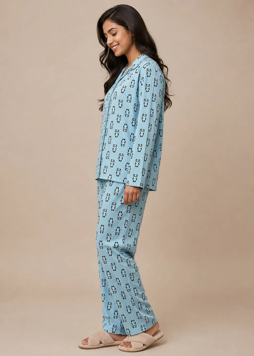 Blue Panda Print Woolen Winter Co-ord Set