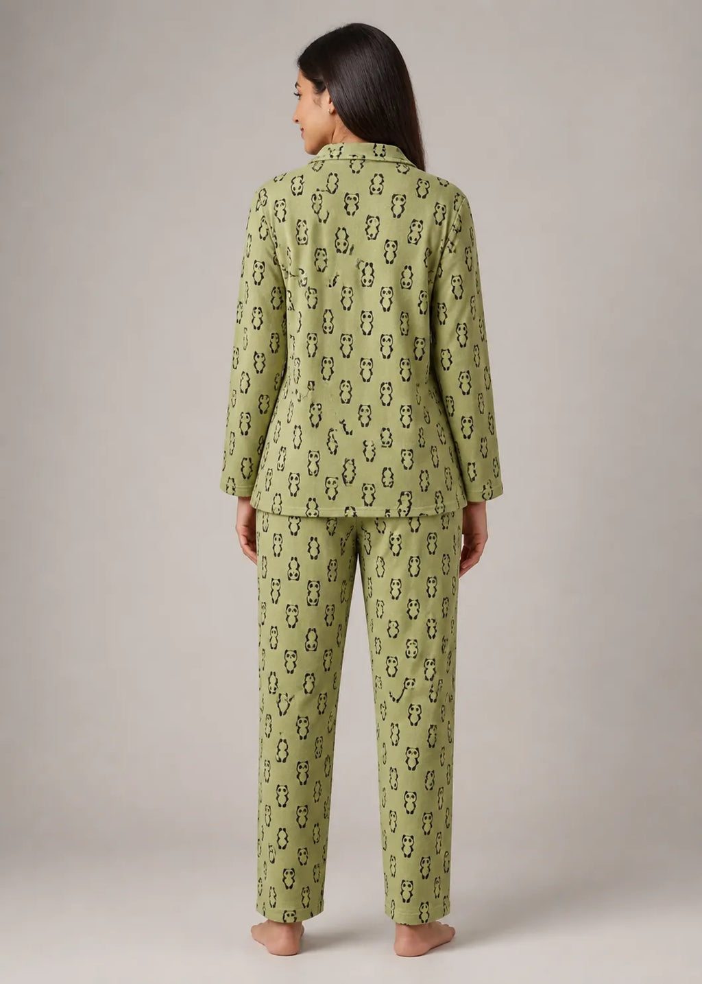 Olive Panda Print Woolen Winter Co-ord Set
