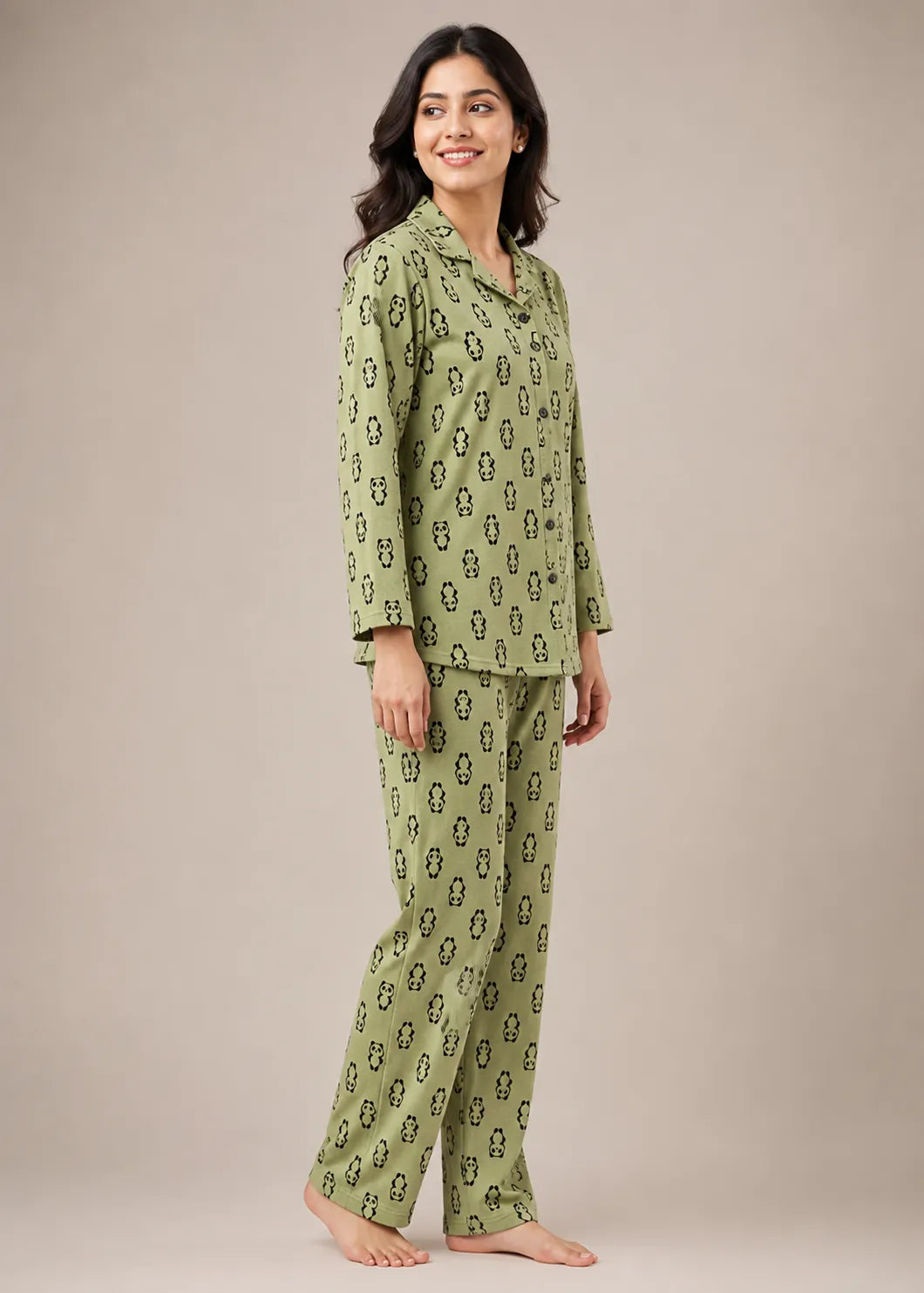 Olive Panda Print Woolen Winter Co-ord Set