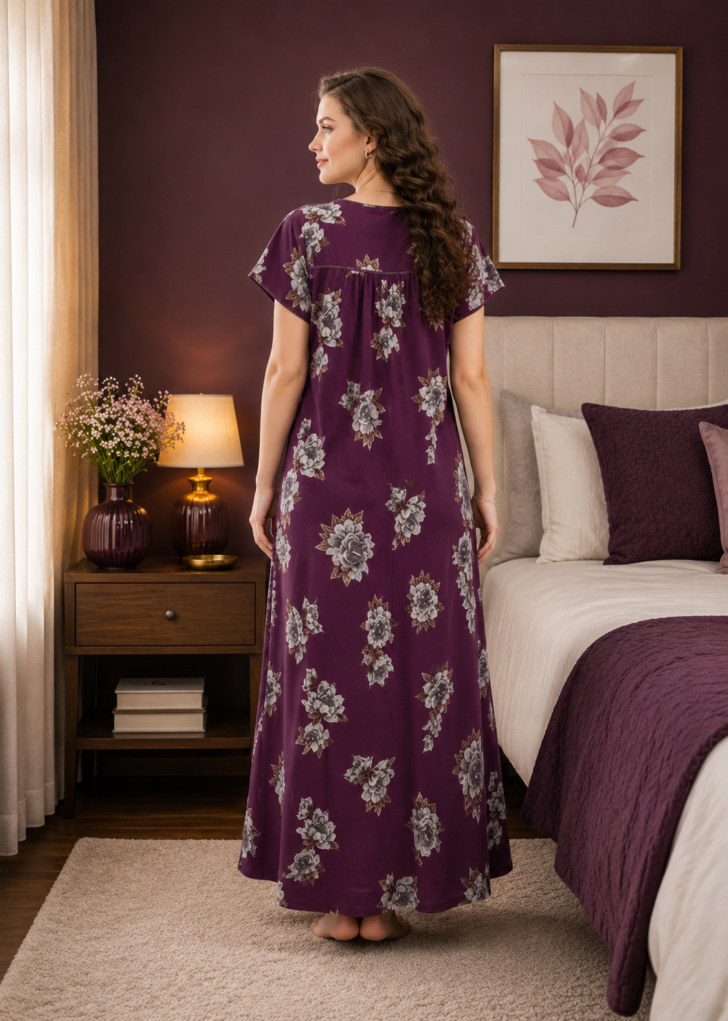 Purple Floral Cotton Nightgown